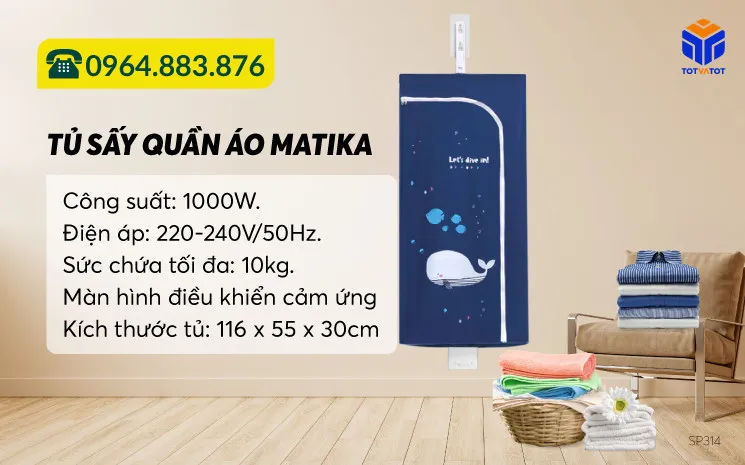 Tủ sấy quần áo treo tường Matika CD1810